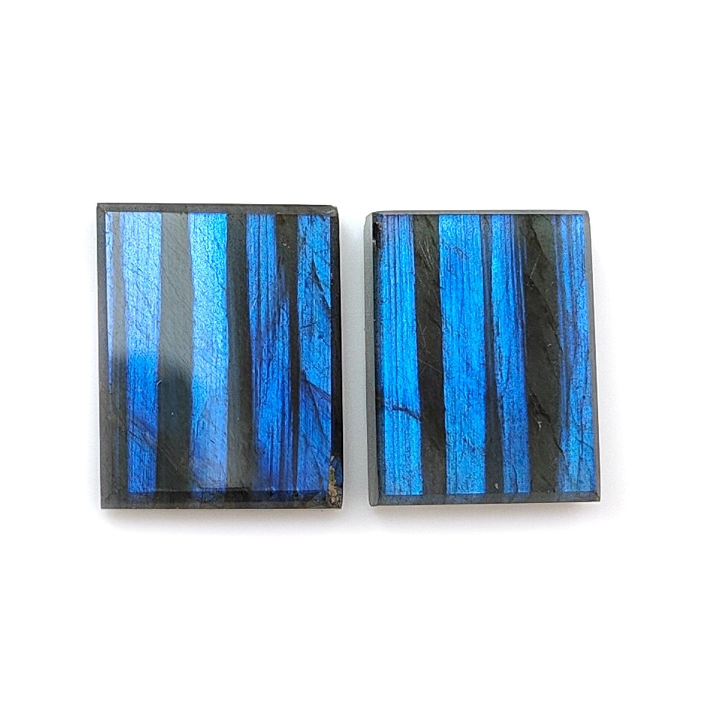 Rainbow Flashing Labradorite Gemstone Flat Slices: Natural Untreated Blue Labradorite Baguette Shape Pair For Jewelry