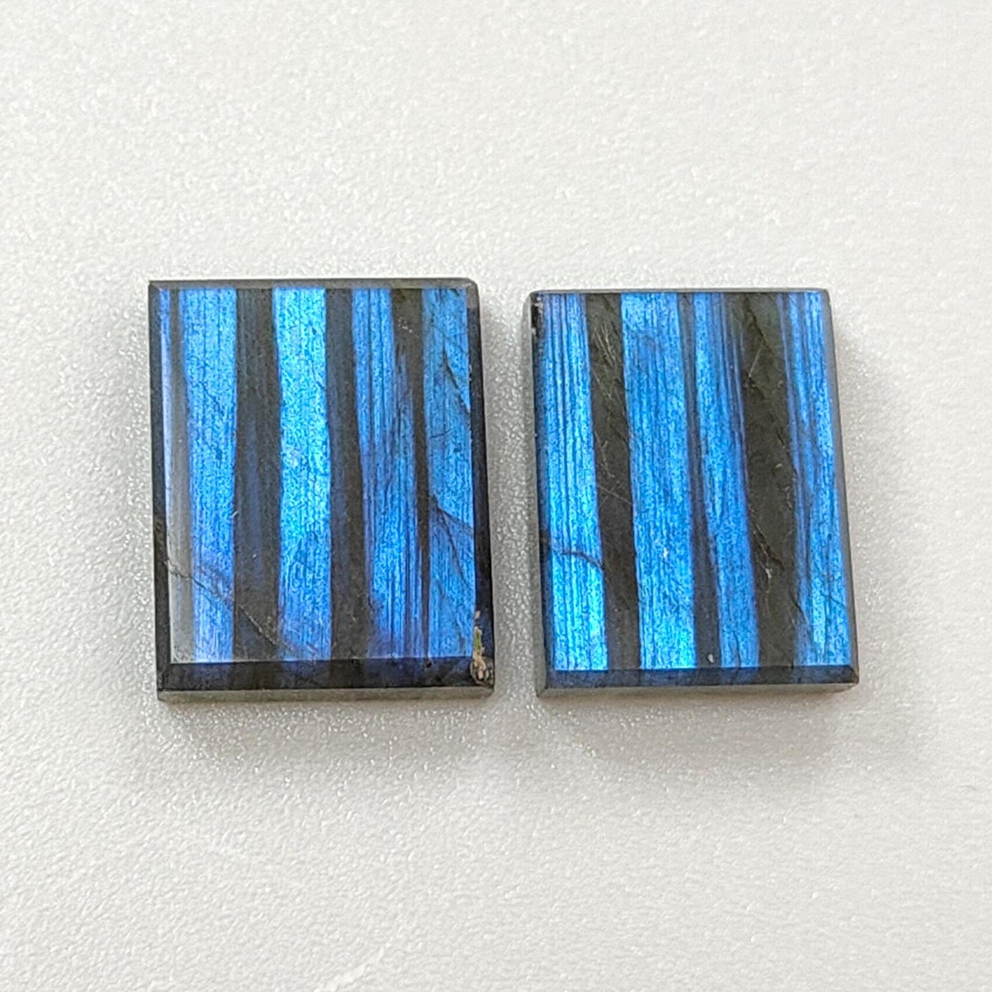 Rainbow Flashing Labradorite Gemstone Flat Slices: Natural Untreated Blue Labradorite Baguette Shape Pair For Jewelry
