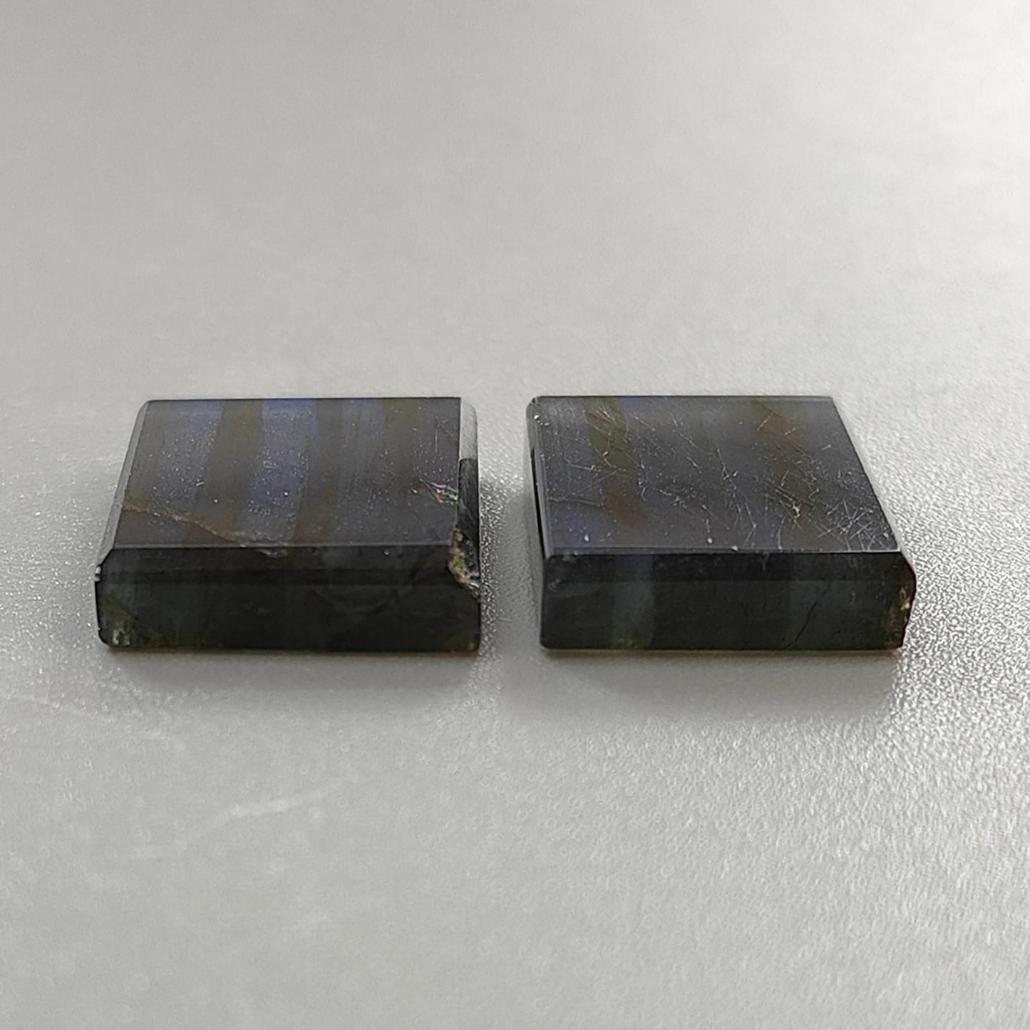Rainbow Flashing Labradorite Gemstone Flat Slices: Natural Untreated Blue Labradorite Baguette Shape Pair For Jewelry