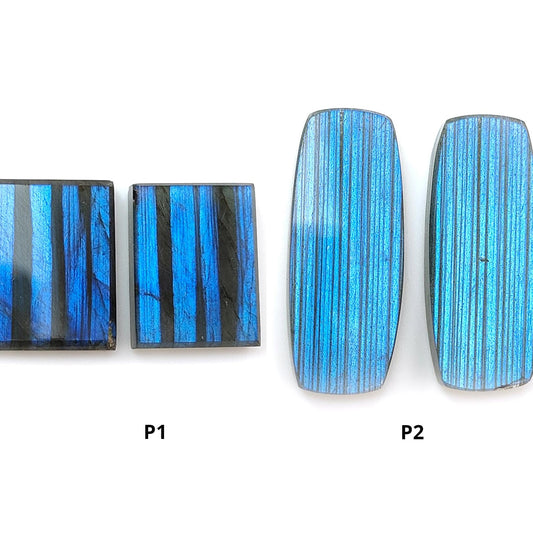 Rainbow Flashing Labradorite Gemstone Flat Slices: Natural Untreated Blue Labradorite Baguette Shape Pair For Jewelry