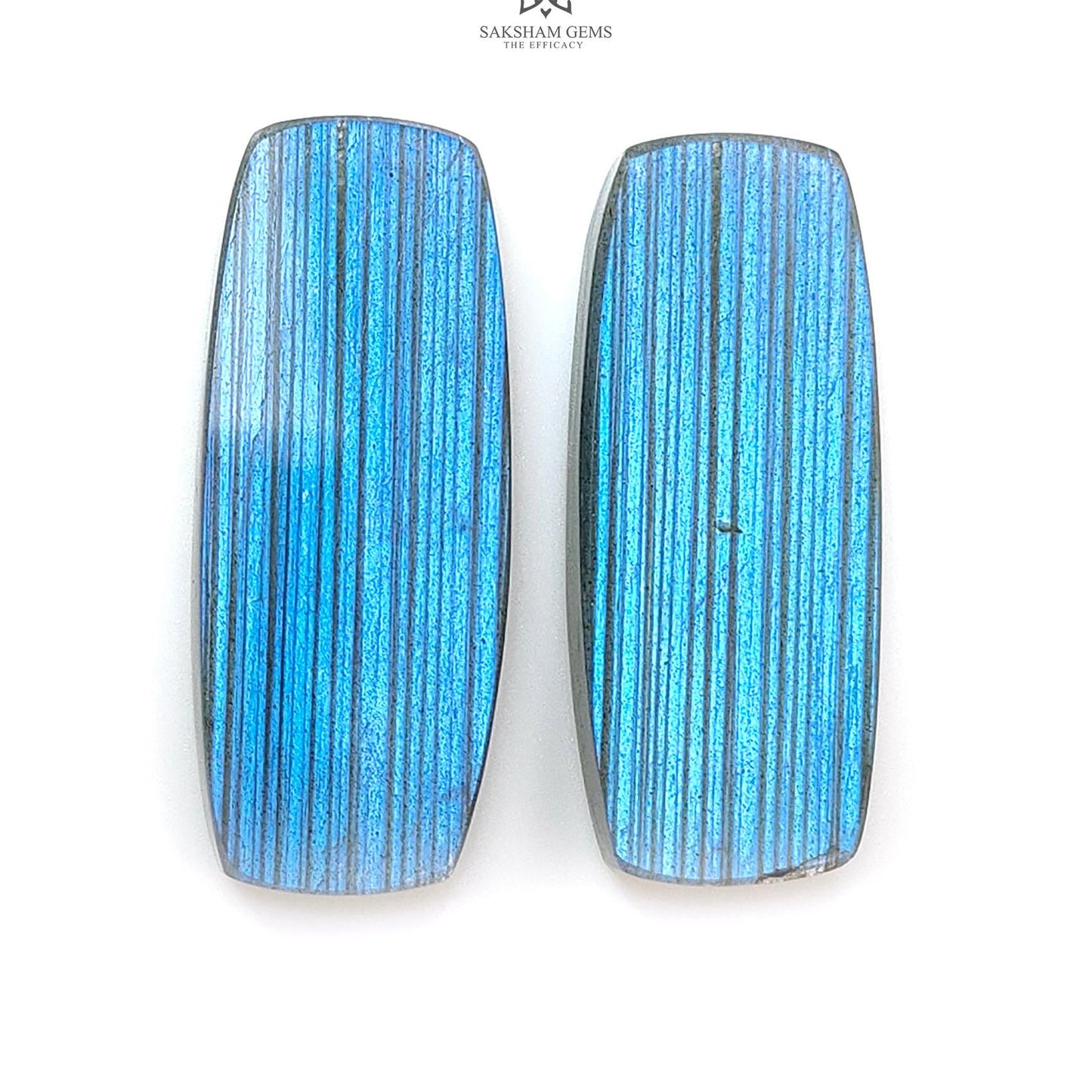 Rainbow Flashing Labradorite Gemstone Flat Slices: Natural Untreated Blue Labradorite Baguette Shape Pair For Jewelry