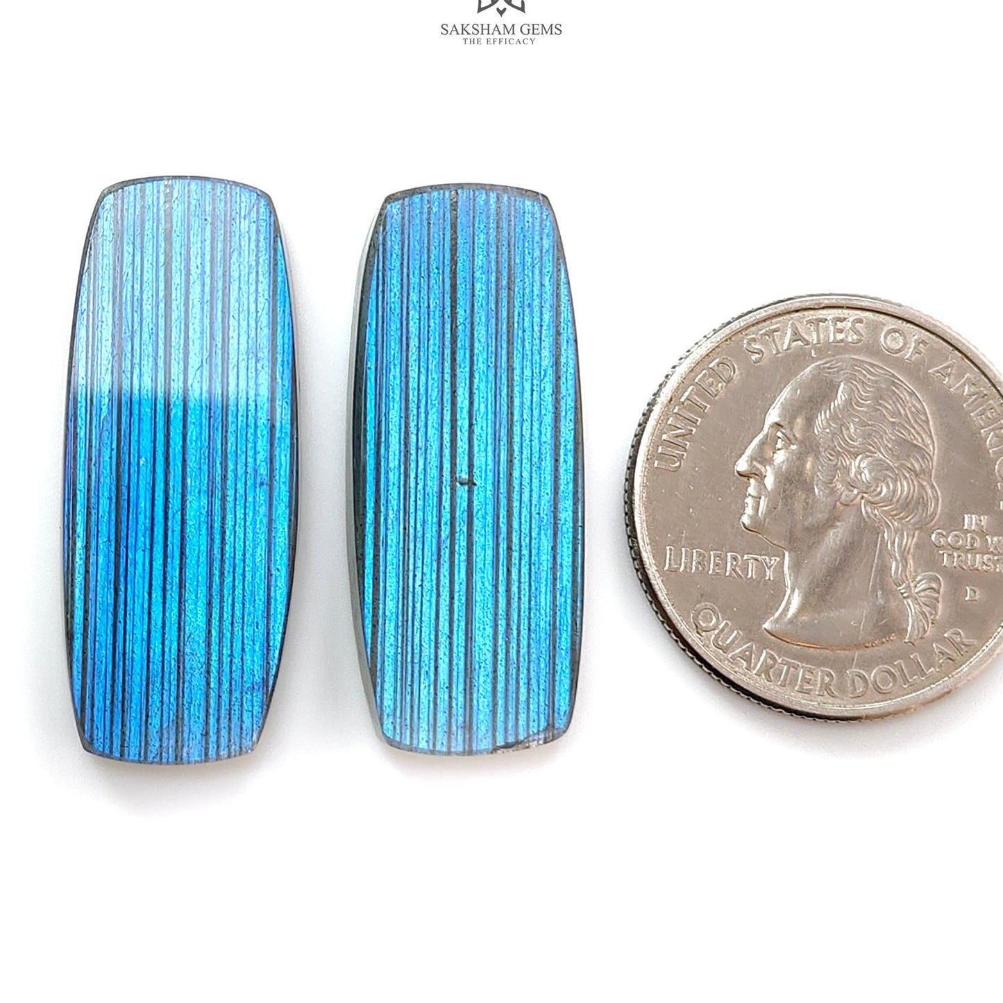Rainbow Flashing Labradorite Gemstone Flat Slices: Natural Untreated Blue Labradorite Baguette Shape Pair For Jewelry