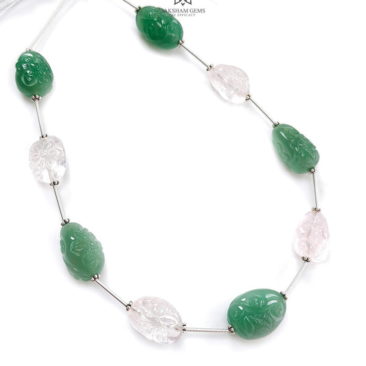 Rose Green Quartz Loose Tumble Beads: 142.00cts Natural Green Quartzite Gemstone Hand Carved Uneven 925 Sterling Silver 16*11mm - 19*12mm