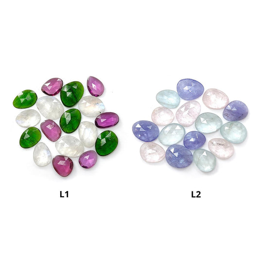 Garnet, Chrome Diopside, Moonstone, Tanzanite, Morganite & Aquamarine Rose Cut Slices: Natural Untreated Gemstones Fancy Shape Faceted Lots
