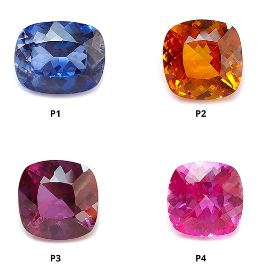 Synthetic Multi Color Gemstones Faceted Cut: Manmade Sapphire, Padparadscha & Garnet Cushion Shape 1pc for Ring/Pendant