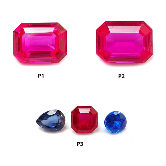 Synthetic Multi Color Gemstones Faceted Cut: Manmade Morganite, Sapphire Octagon, Pear & Round Shape 1pc, 3pcs Set for Jewelry