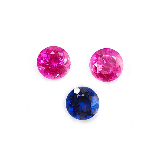 synthetic blue, pink sapphire round faceted cut