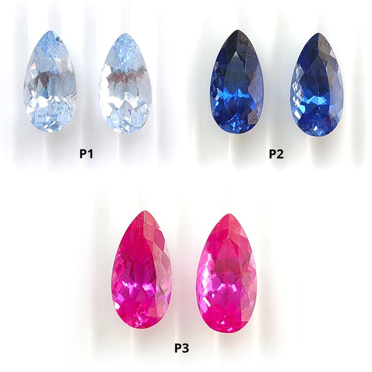 Synthetic Multi Color Gemstones Faceted Cut: Manmade Aquamarine, Sapphire & Morganite Pear Shape 16*8mm Pair for Jewelry