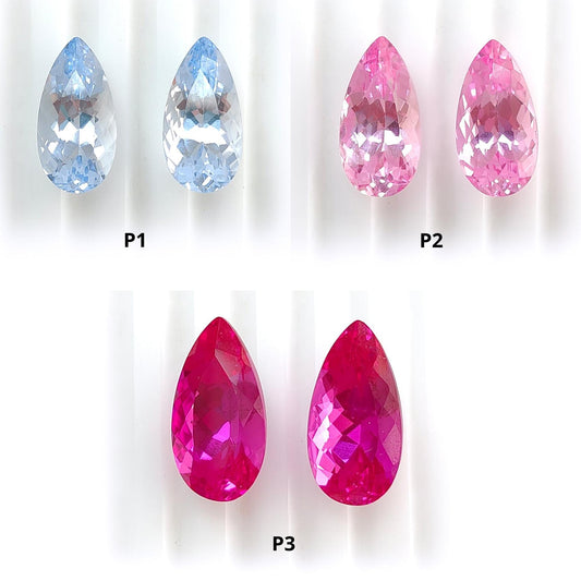 Synthetic Multi Color Gemstones Faceted Cut: Manmade Aquamarine, Morganite & Sapphire Pear Shape 18*9mm Pair for Jewelry
