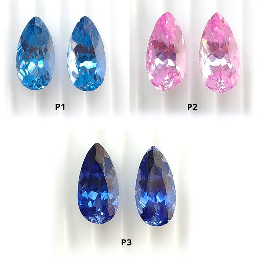 Synthetic Multi Color Gemstones Faceted Cut: Manmade Sapphire & Morganite Pear Shape 18*9mm Pair for Jewelry