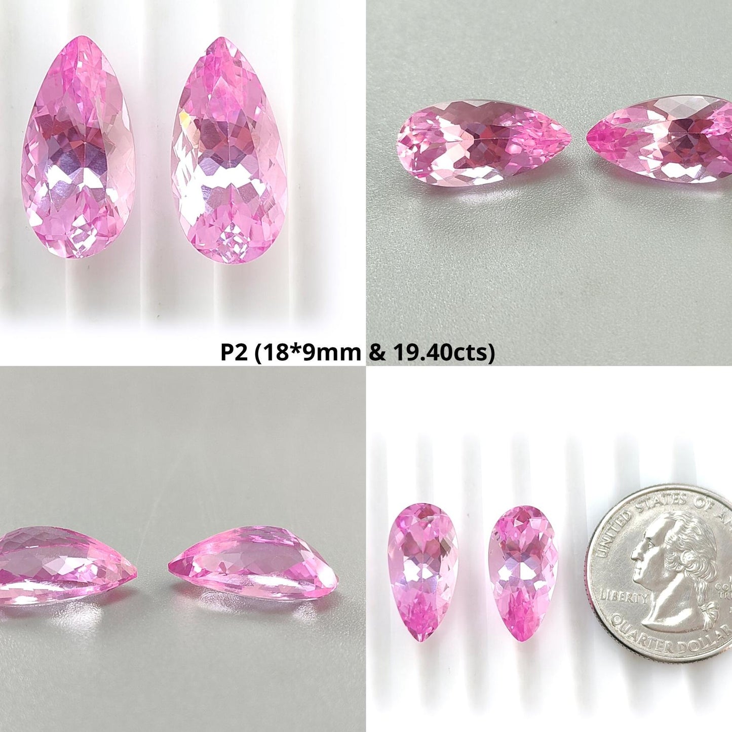 Synthetic Multi Color Gemstones Faceted Cut: Manmade Sapphire & Morganite Pear Shape 18*9mm Pair for Jewelry
