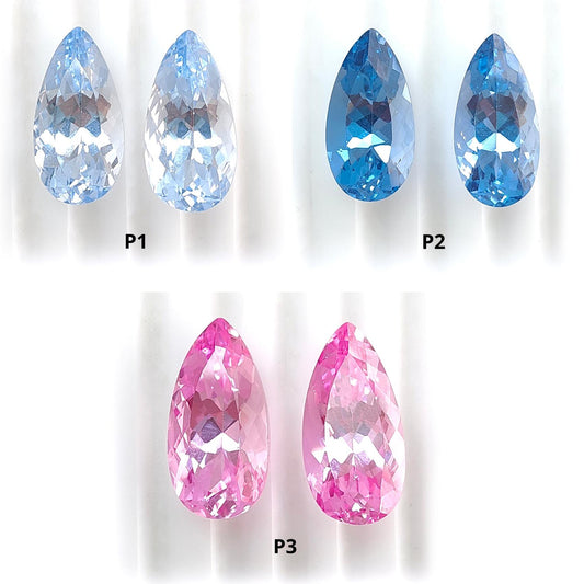 Synthetic Multi Color Gemstones Faceted Cut: Manmade Aquamarine Sapphire & Morganite Pear Shape 20*10mm Pair for Jewelry