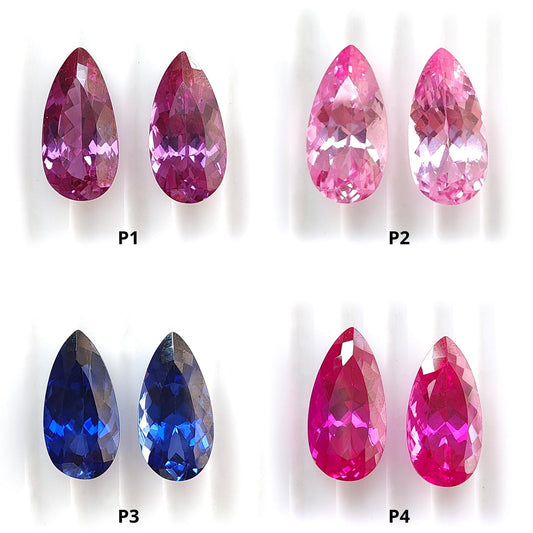 Synthetic Multi Color Gemstones Faceted Cut: Manmade Garnet, Morganite & Sapphire Pear Shape 20*10mm Pair for Jewelry