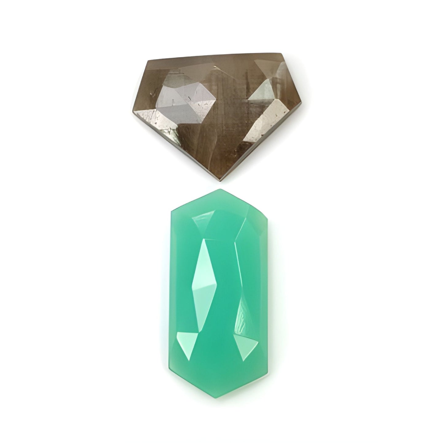 Chrysoprase & Sapphire  Hexagon Shape Step Cut