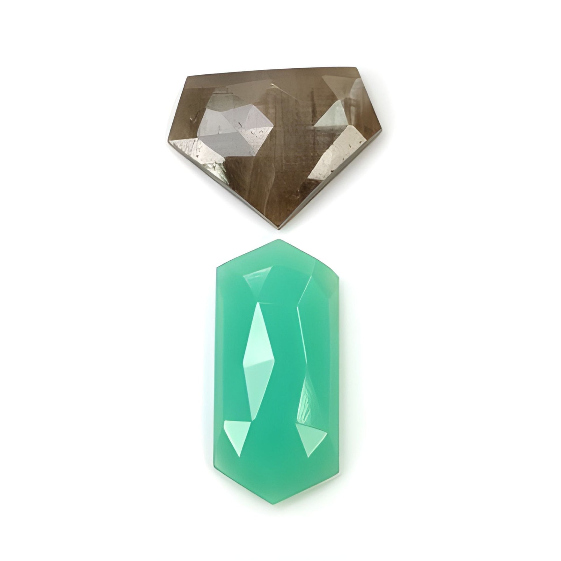 Chrysoprase & Sapphire  Hexagon Shape Step Cut