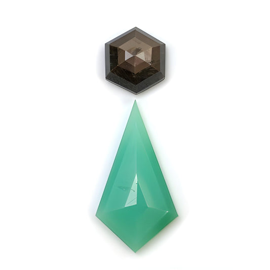 Chrysoprase & Sapphire Hexagon, fancy Shape Step Cut