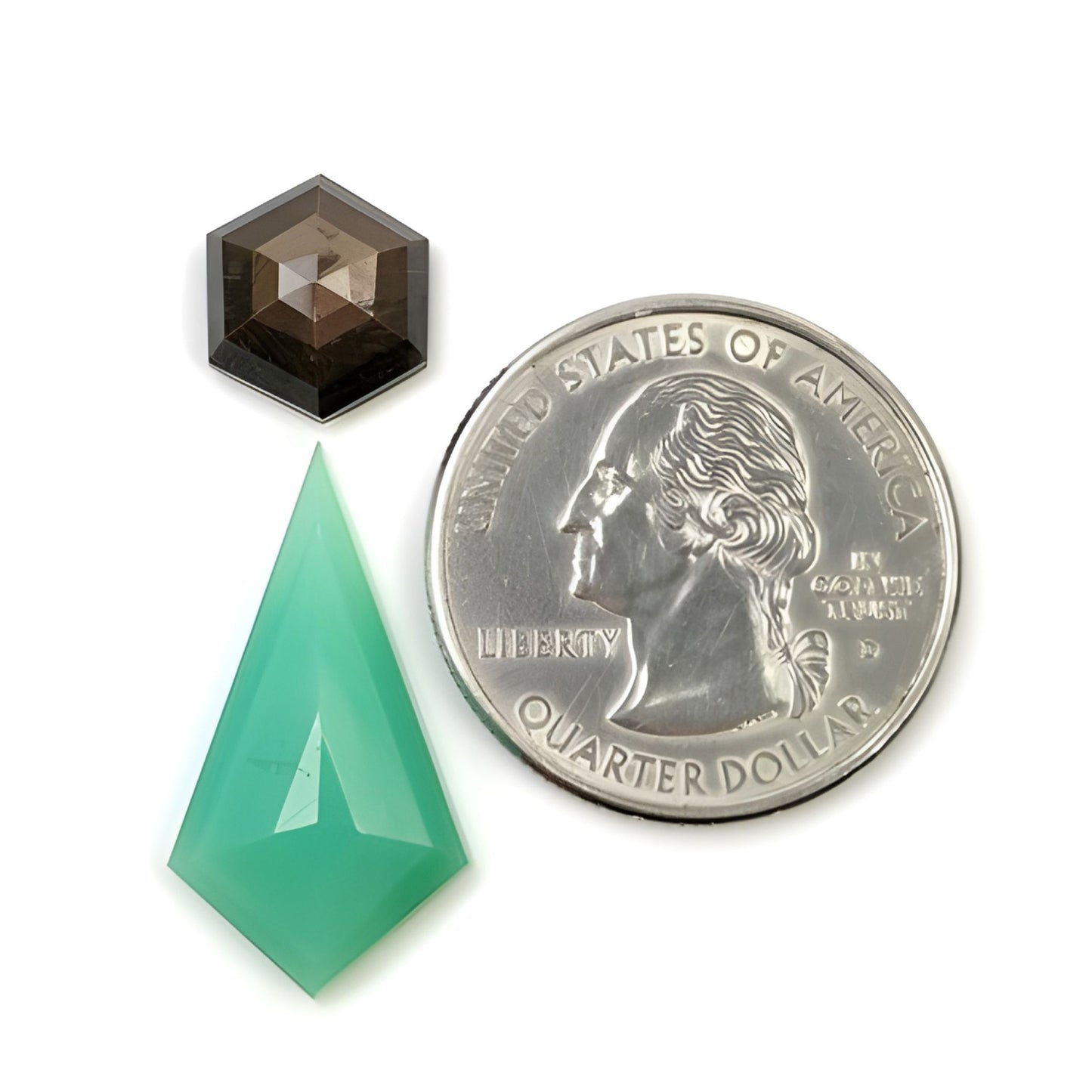 クリソプレーズ＆サファイア ヘキサゴン、ファンシーシェイプステップカット