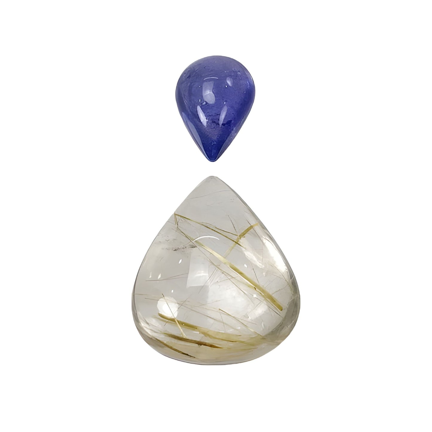 Rutile Quartz, Tanzanite Pear Shape Cabochon