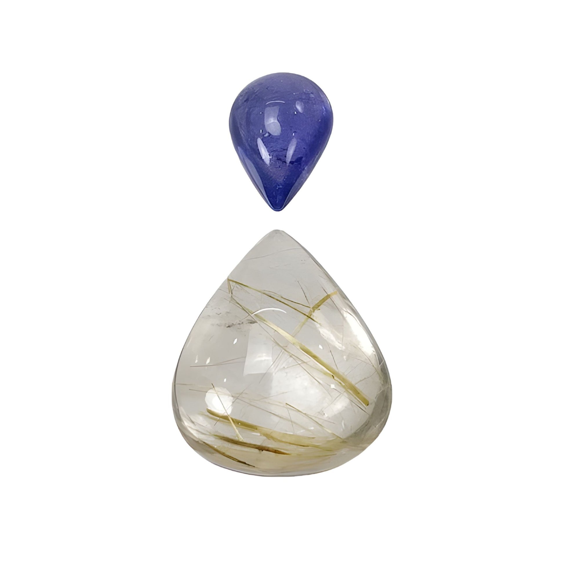Rutile Quartz, Tanzanite Pear Shape Cabochon
