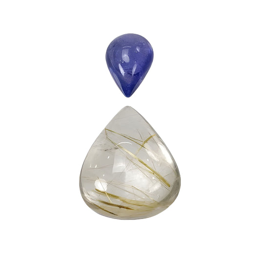 Rutile Quartz, Tanzanite Pear Shape Cabochon