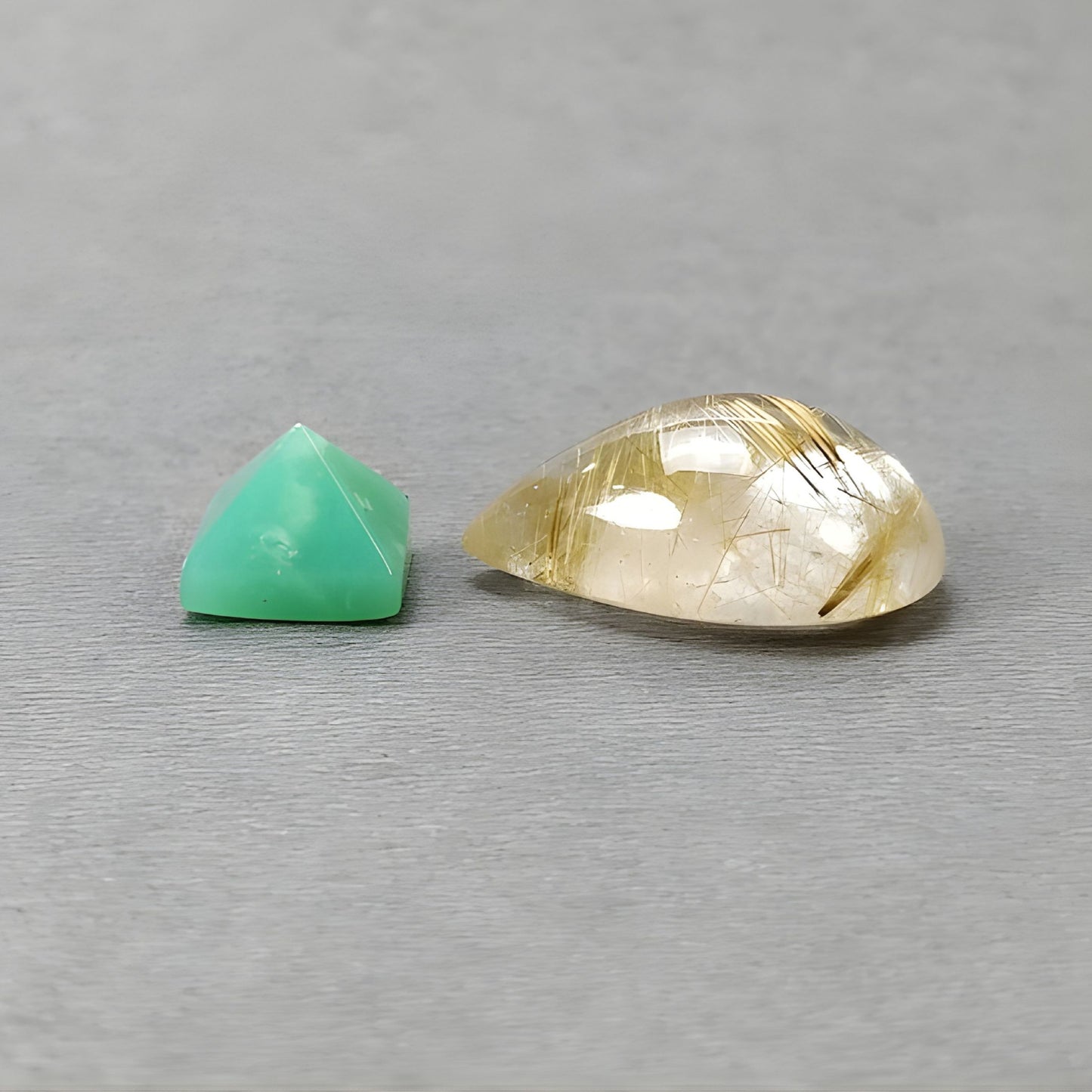 27.40cts Rutile Quartz & Chrysoprase Gemstone Natural Untreated Cabochon Pear Shape 2pcs