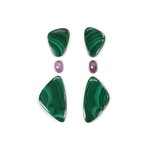 malachite, sapphire fancy shape cabochon