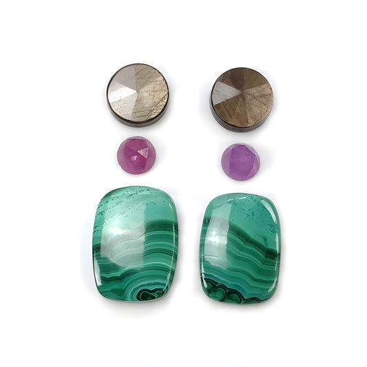 malachite, sapphire cushion shape cabochon