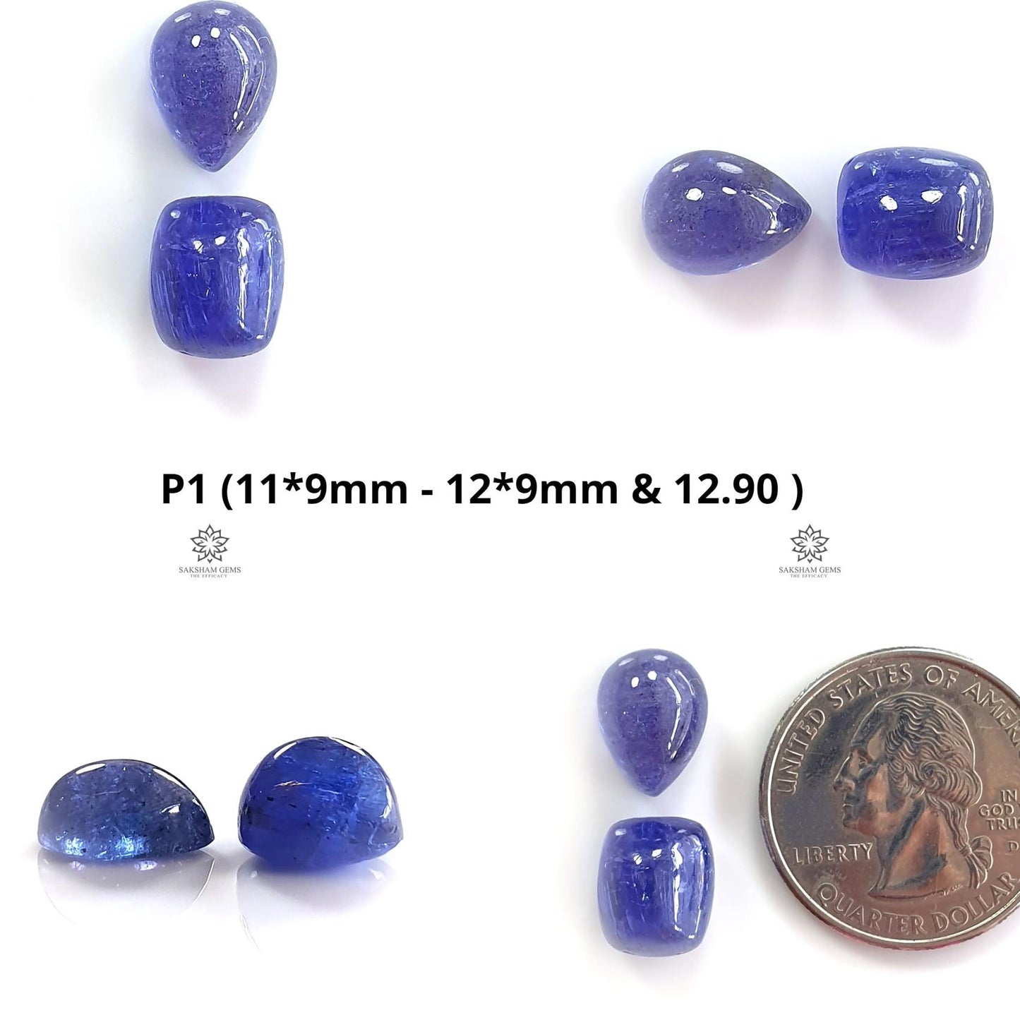 Tanzanite Pear Cushion Cabochon : Natural Blue Tanzanite Gemstone Pear Shape