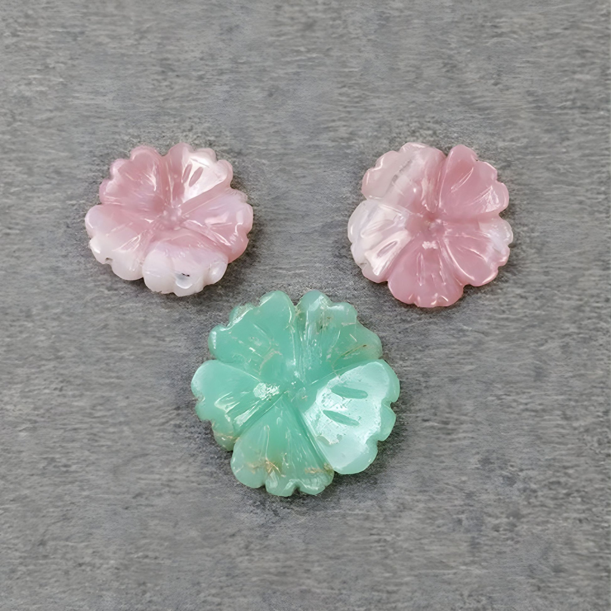 Chrysoprase, Pink Opal Flower Carving