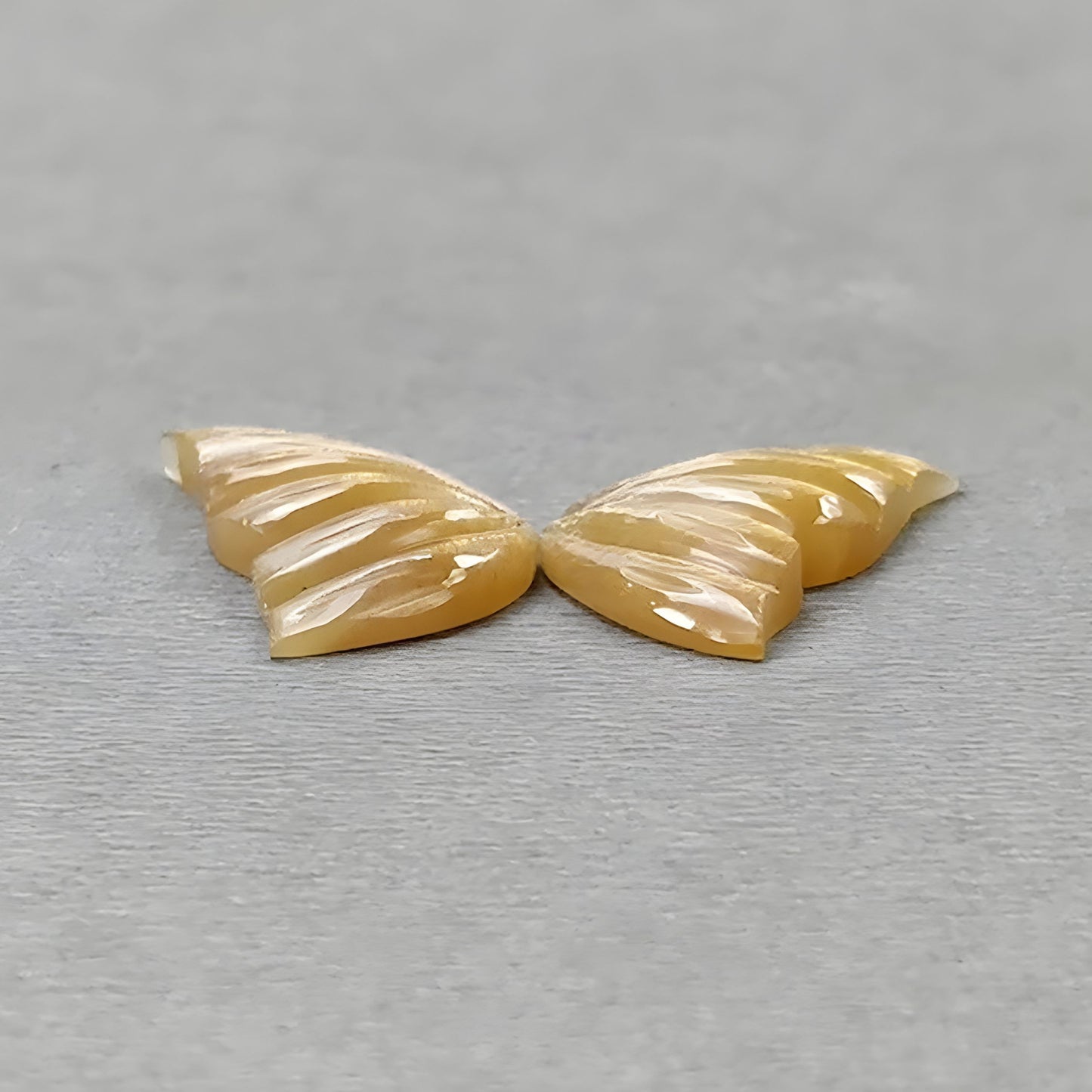 12.30cts Natural Untreated Yellow Fire Moonstone Gemstone Carving Butterfly Pair