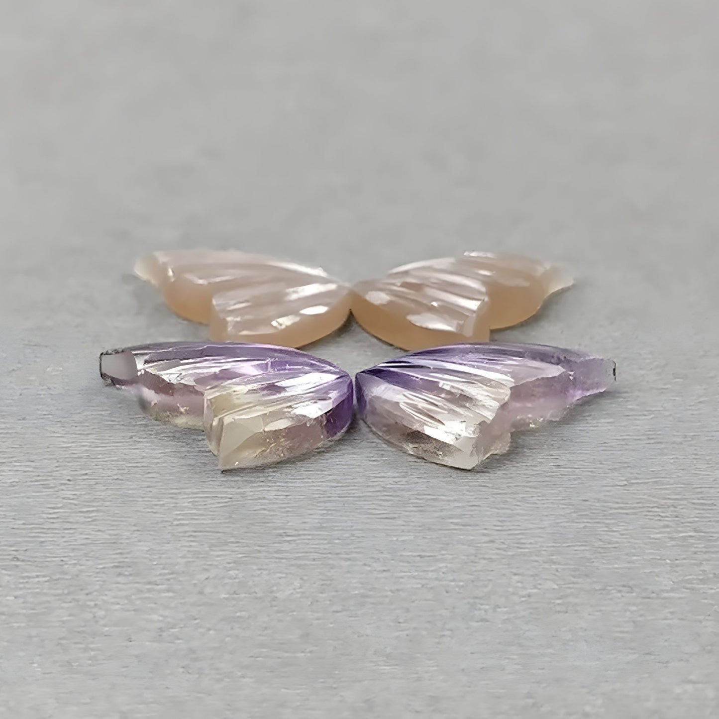 22.45cts Natural Untreated Ametrine & Moonstone Gemstone Carving Butterfly Shape 4pcs