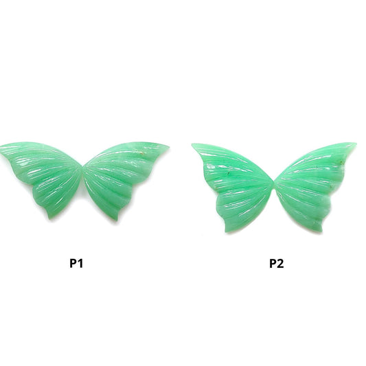 Green Chrysoprase Gemstone Carving: Natural Unheated Untreated Chrysoprase Hand Carved Butterfly Pair for Jewelry May Birthstone