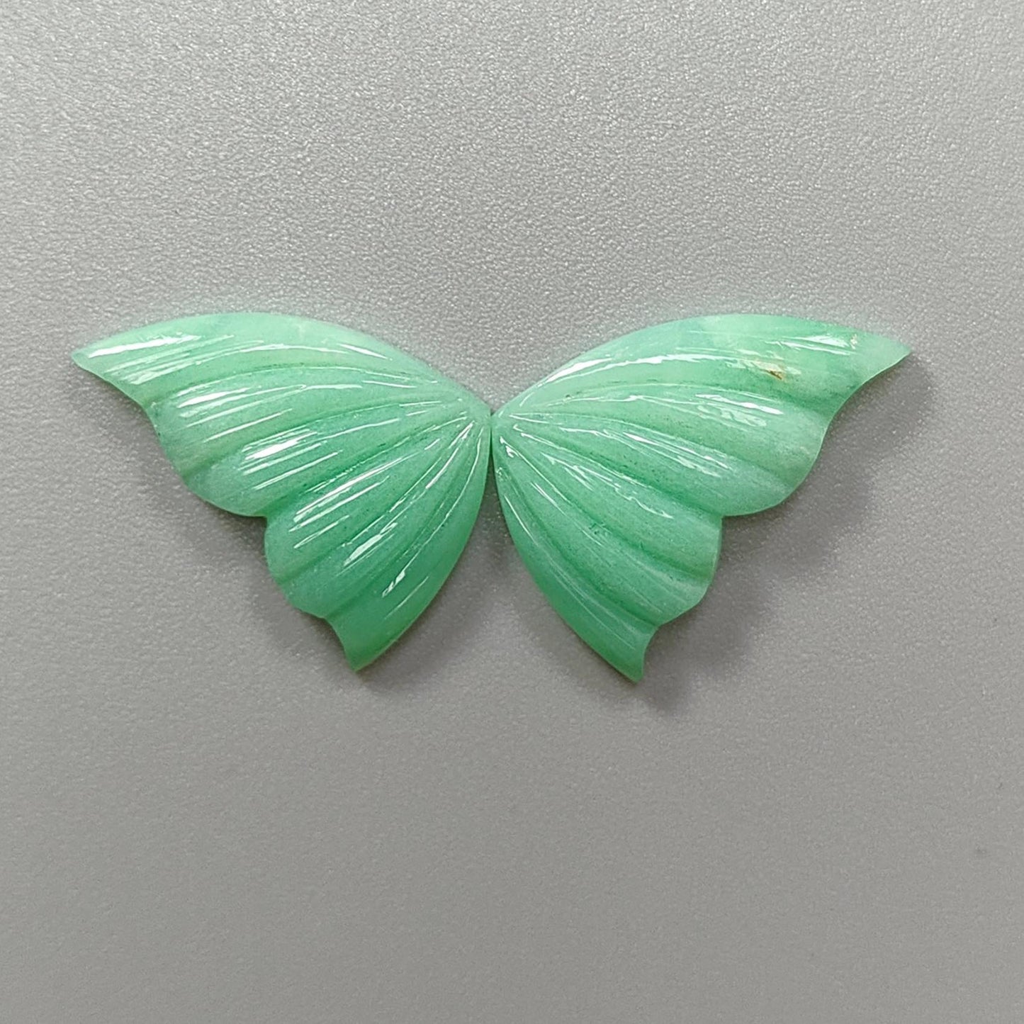 Green Chrysoprase Gemstone Carving: Natural Unheated Untreated Chrysoprase Hand Carved Butterfly Pair for Jewelry May Birthstone