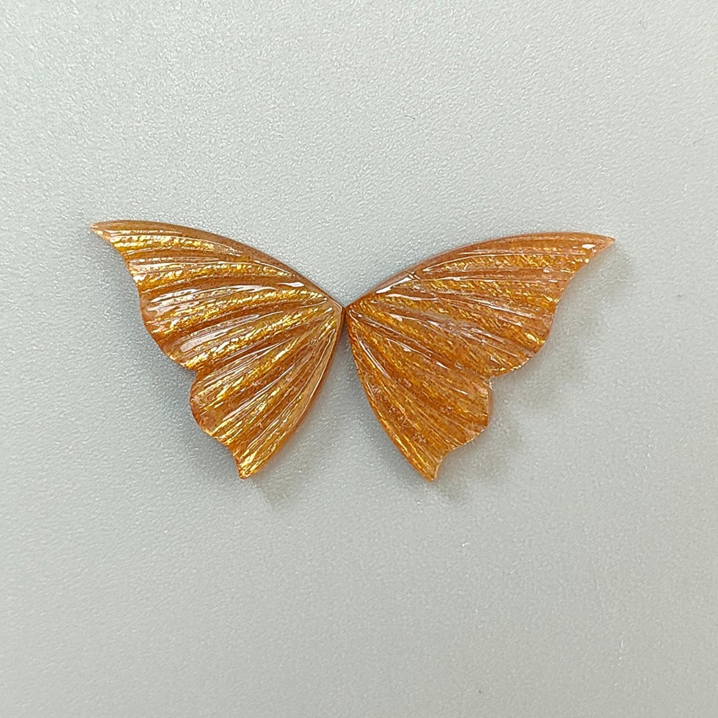 Peach Moonstone, Bi-Color Agate & Pink Opal Gemstone Carving: Natural Untreated Multi Color Gemstone Hand Carved Butterfly Pair for Jewelry