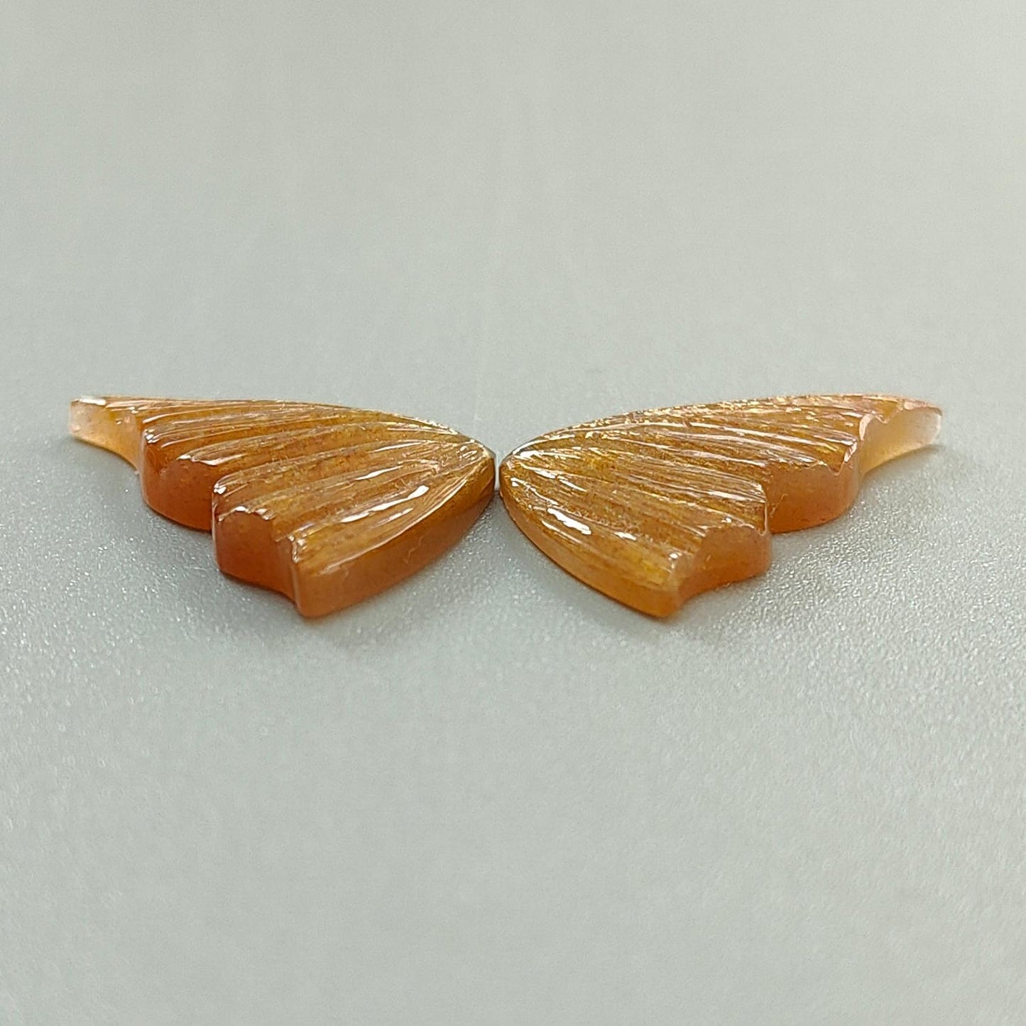 Peach Moonstone, Bi-Color Agate & Pink Opal Gemstone Carving: Natural Untreated Multi Color Gemstone Hand Carved Butterfly Pair for Jewelry
