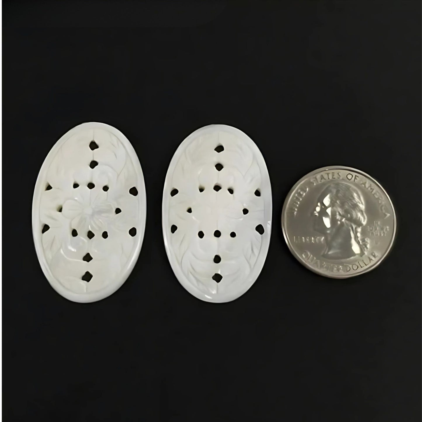 35.65cts Mother Of Pearl Gemstone Carving Natural Untreated White Oval 38*24mm Pair