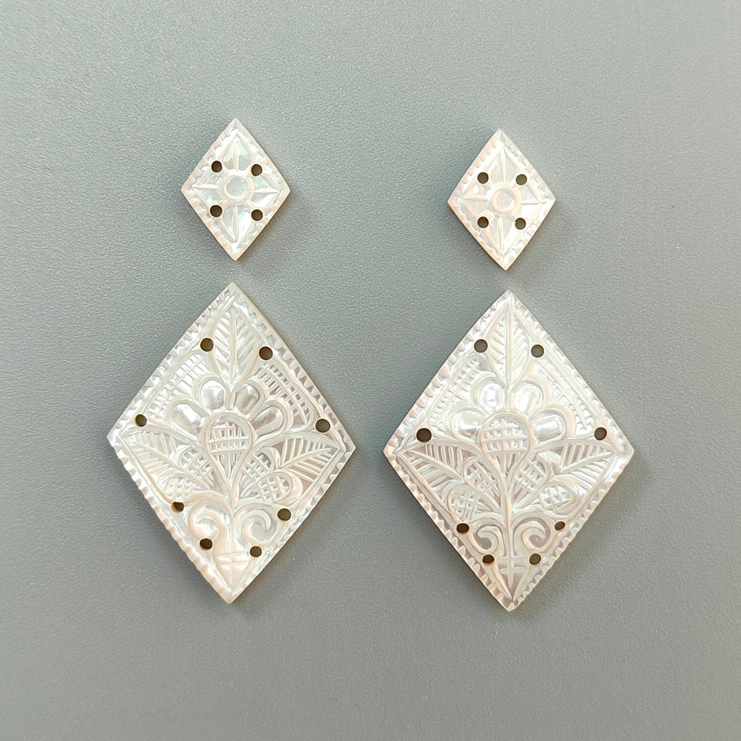 Mother of Pearl Gemstone Carving: 35.40cts Natural Untreated White Mop Hand Carved Marquise Shape 15*11mm - 34*26mm 4pcs Set for Jewelry