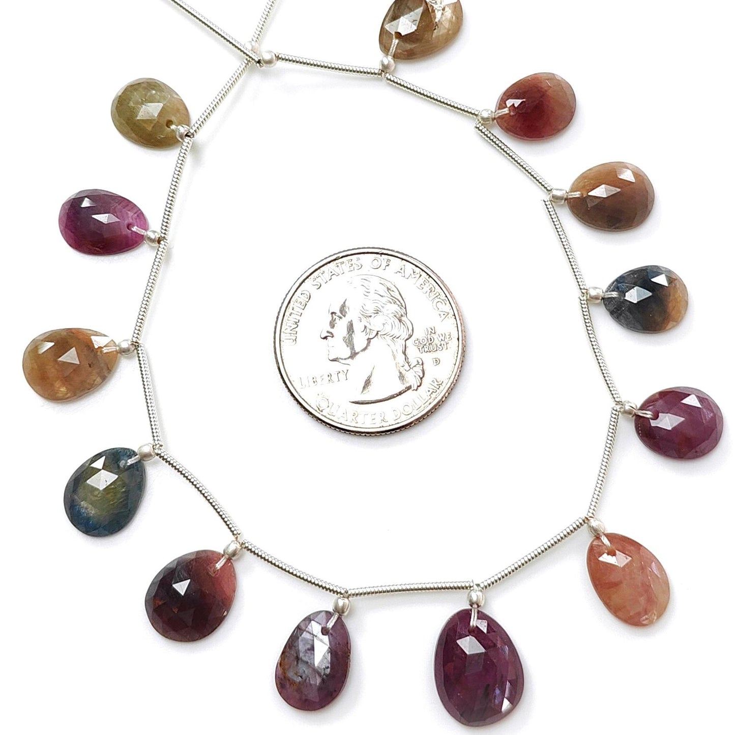 Multi Sapphire Faceted Loose Beads: 54.80cts Natural Untreated Sapphire Rose Cut Egg Shape 925 Silver Loose Beads 11*8mm - 14*10mm
