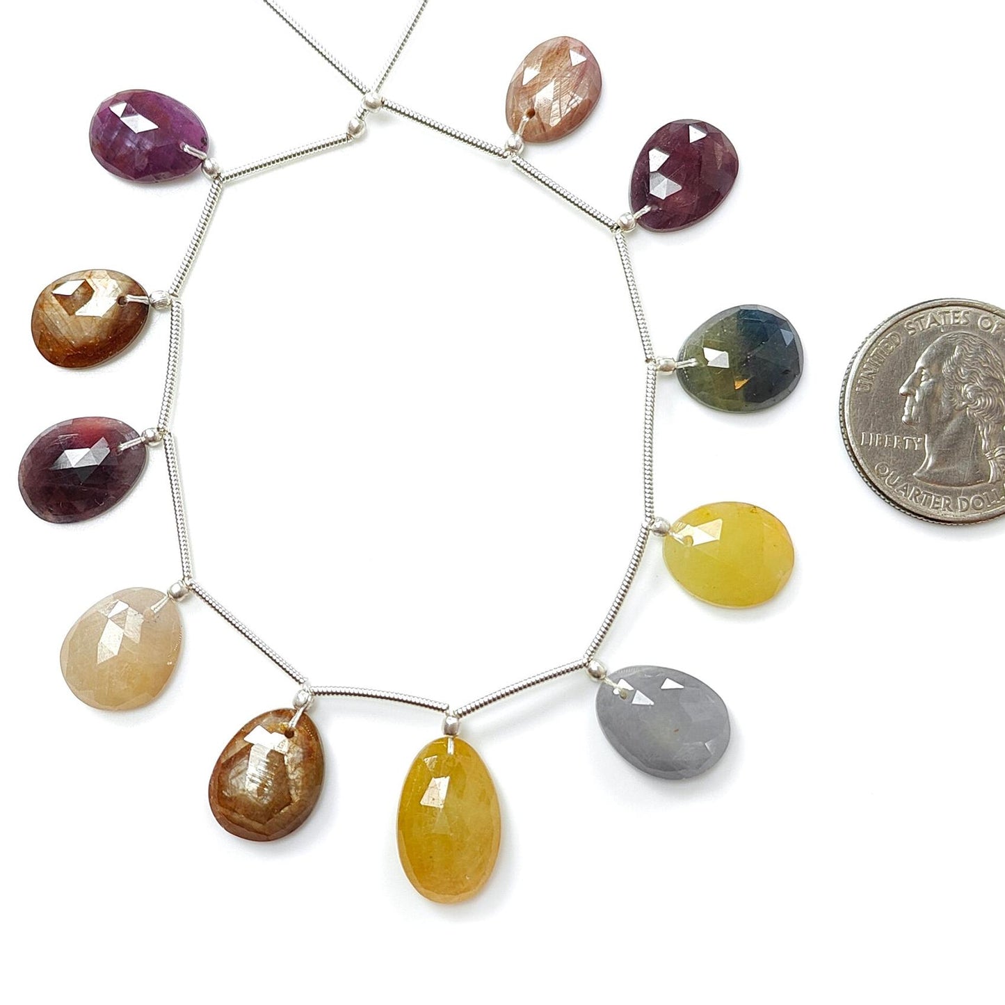Multi Sapphire Faceted Loose Beads: 70.00cts Natural Untreated Sapphire Rose Cut Egg Shape 925 Silver Loose Beads 12*9mm - 17*11mm