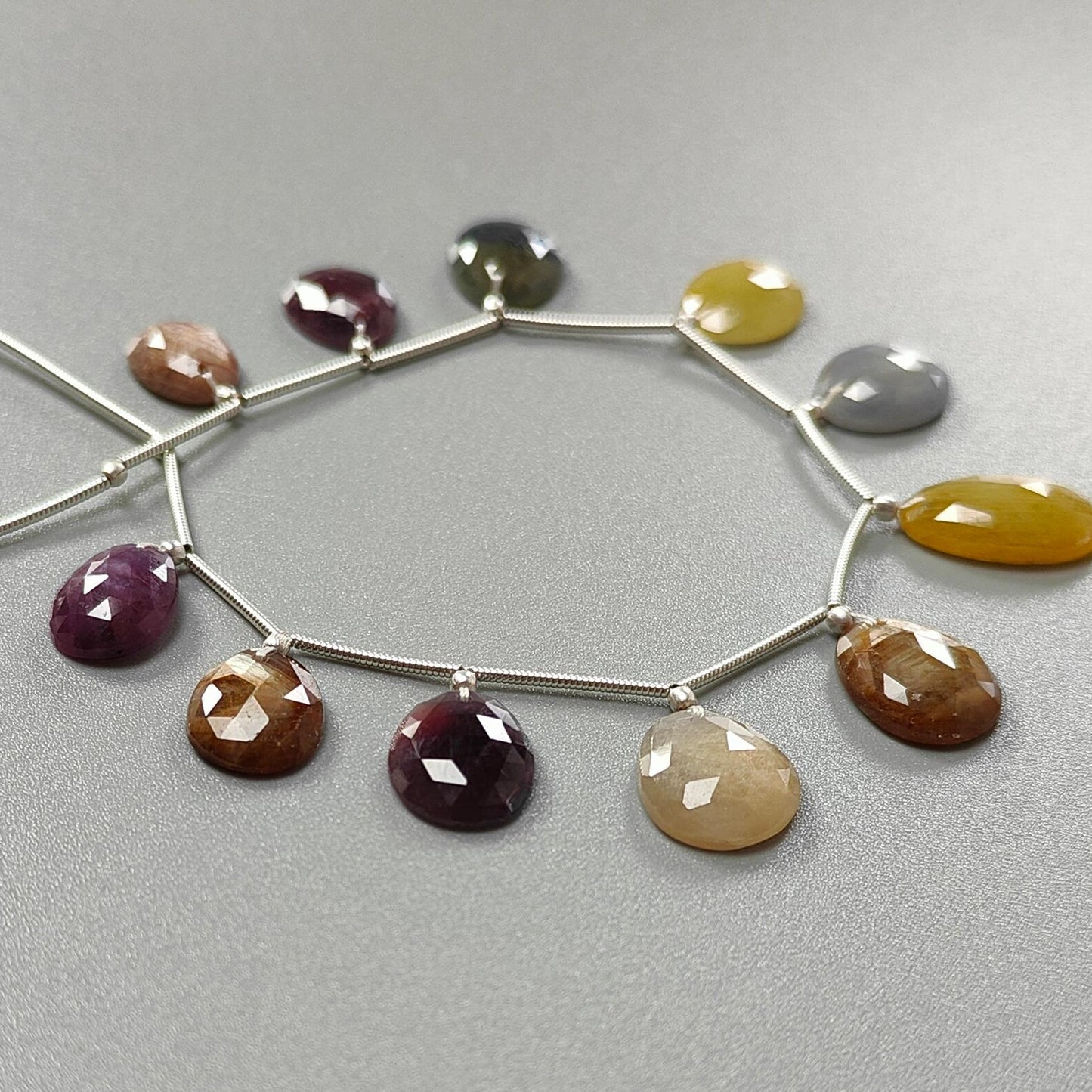 Multi Sapphire Faceted Loose Beads: 70.00cts Natural Untreated Sapphire Rose Cut Egg Shape 925 Silver Loose Beads 12*9mm - 17*11mm