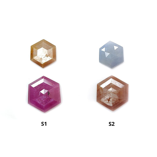 Multi Sapphire Gemstone Step Cut: Natural Untreated Unheated Sapphire Hexagon Shape Faceted 2pcs Set for Jewelry