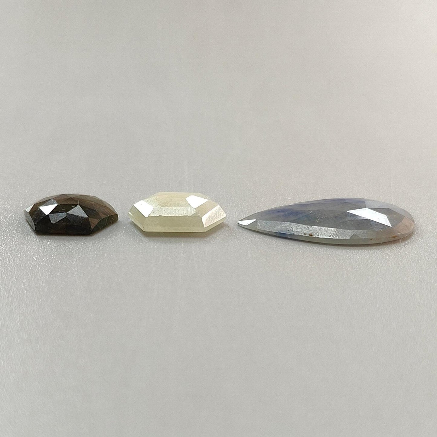 Multi Sapphire Gemstone Step & Rose Cut Slices: Natural Untreated Unheated Sapphire Pear, Hexagon Shape Faceted 3pcs Set for Jewelry
