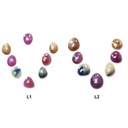 Multi Sapphire Gemstone Rose Cut Slices: Natural Untreated Unheated Sapphire Fancy Shape Faceted 7pcs, 8pcs Lots for Jewelry