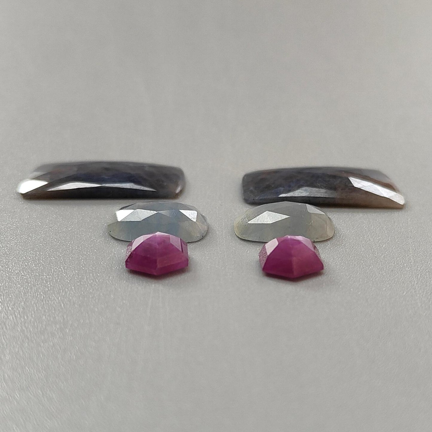 Multi Sapphire Gemstone Rose Cut Slices: Natural Untreated Bi-Color Sapphire Cushion, Baguette & Hexagon Shape Faceted 6pcs Sets for Jewelry
