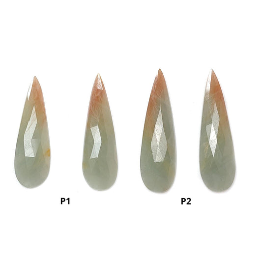 Multi Sapphire Gemstone Rose Cut Slices: Natural Untreated Bi-Color Sapphire Pear Shape Faceted Pair for Jewelry