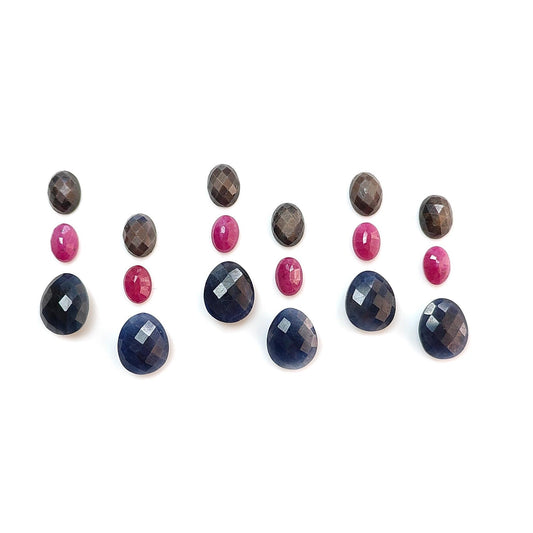 Multi Sapphire Gemstone Checker Cut: 44.90cts Natural Untreated Sapphire Faceted Briolette Egg, Oval Shape 7*5mm - 11*9mm 18pcs Set