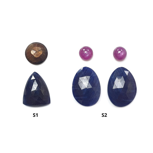 Multi Sapphire Gemstone Rose Cut Slices: Natural Untreated Blue, Pink Sapphire Fancy Shape Faceted 2pcs, 4pcs Sets for Jewelry