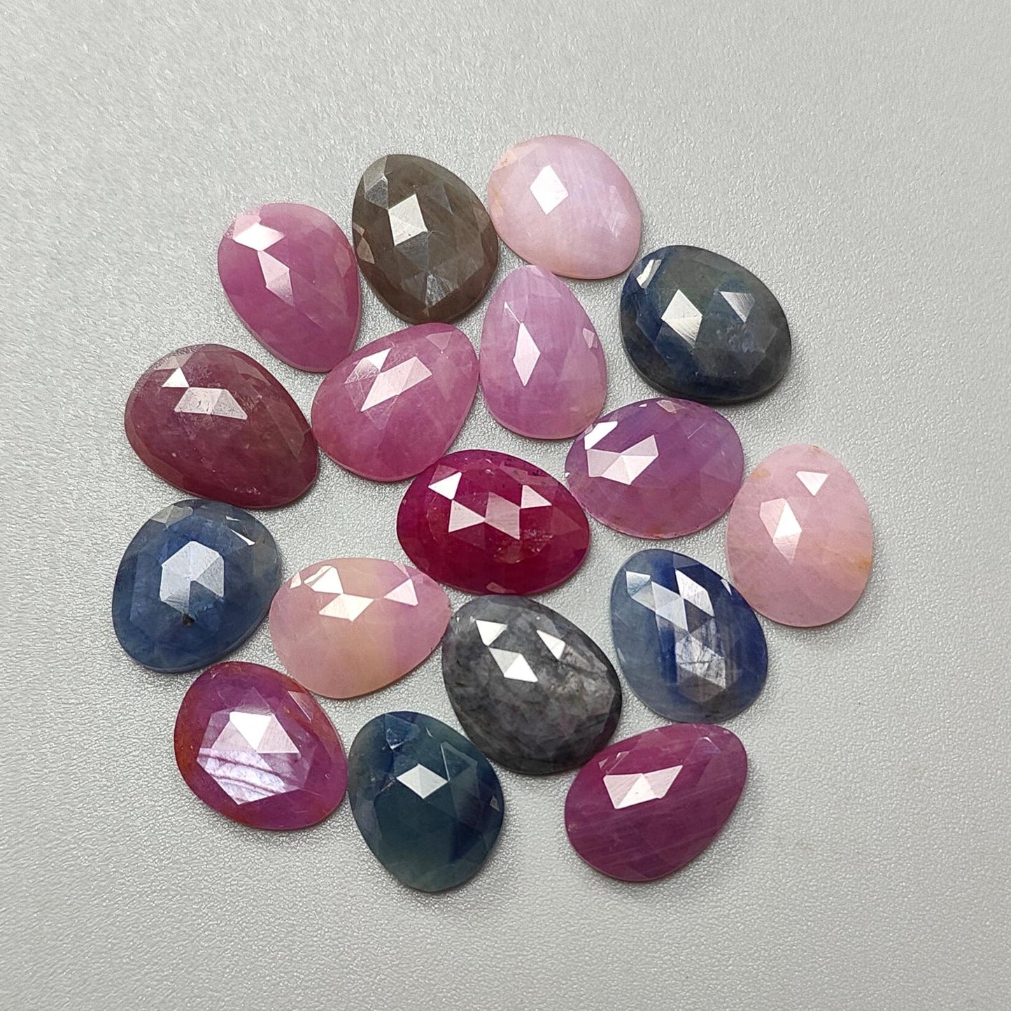 Multi Sapphire Gemstone Rose Cut Slices: Natural Untreated Unheated Sapphire Fancy Shape Faceted Lots for Jewelry September Birthstone