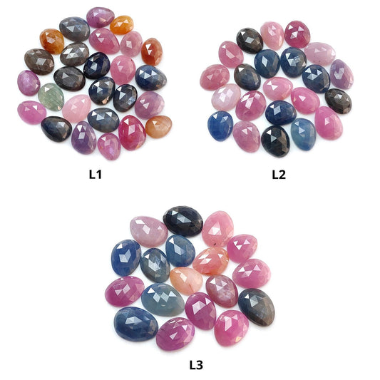 Multi Sapphire Gemstone Rose Cut Slices: Natural Untreated Unheated Sapphire Fancy Shape Faceted Lots for Jewelry September Birthstone
