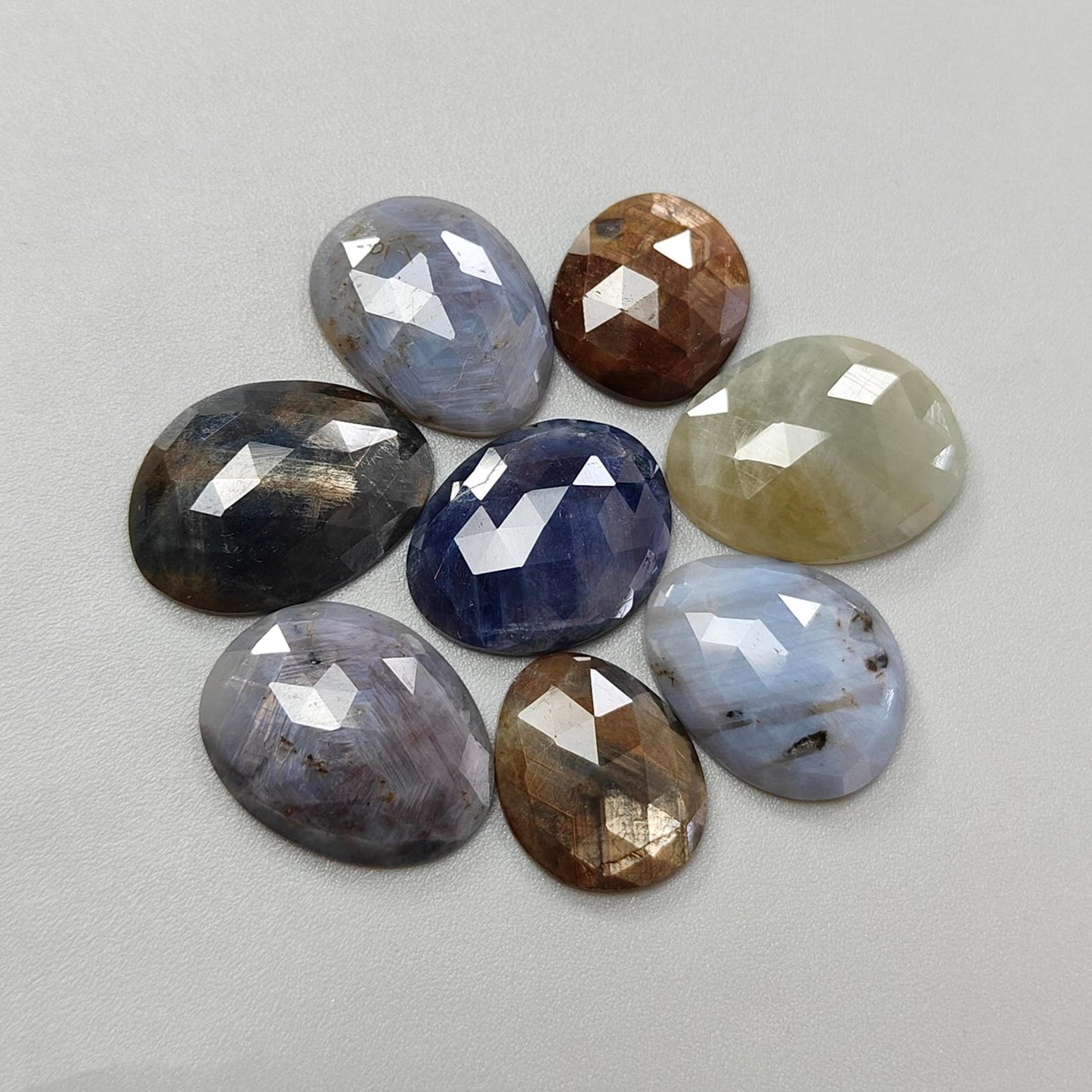 Multi Sapphire Gemstone Rose Cut Slices: Natural Untreated Unheated Sapphire Faceted Fancy Shape 3pcs, 8pcs Set for Jewelry